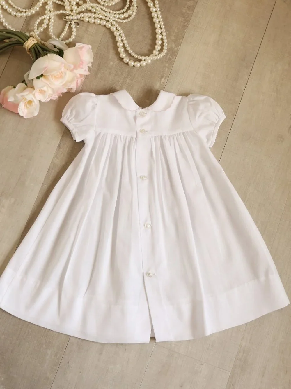 White Smocked Portrait Gown Vintage Duck Scalloped Collar 3 Month RARE FIND